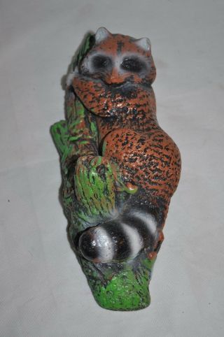 Vtg Stripe Tail Brown Racoon Coon Tree Cement Lawn Ornament Wall Hanging Rare