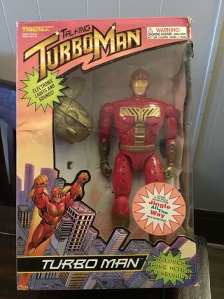 Rare Talking Turbo Man Deluxe 13.  5 Inch 1996 Jingle All The Way.  Tiger