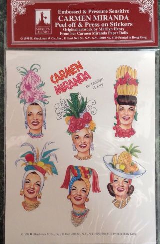 Vtg Carmen Miranda Paper Doll Head Bust Sticker Sheet Marilyn Henry Rare