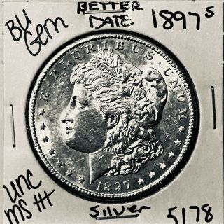 1897 S Bu Gem Morgan Silver Dollar Unc Ms,  U.  S.  Rare Coin 5178