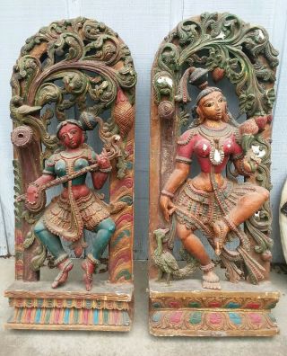 Rare Masterpiece Saraswati Wood Hand Craft 36 " 11.  5 Kg