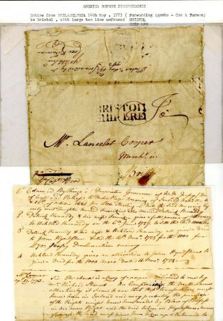 Bristol/ship Letter 1773 E.  L.  From Usa To Bristol.  Rare Item (j632)