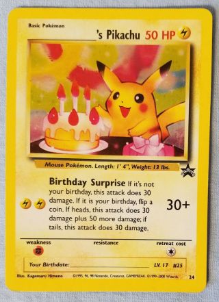 Birthday Pikachu 24 Black Star Promo Wotc Holo Pokemon Card Rare