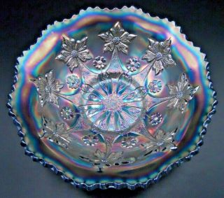 Rare Fenton “little Flowers” Blue Carnival Glass 9” Bowl –