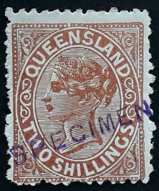 Rare 1889 - Queensland Australia 2/ - Deep Brown 2nd Sideface Stamp Specimen