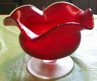 Red Carnival Glass Ruffled Bowl (rare)