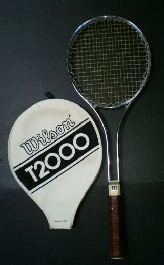Vintage Wilson T2000 Tennis Racquet,  Cover,  Rare 4 1/2 " Grip