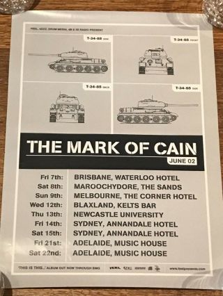 The Mark Of Cain: Rare Aussie/oz Promo Tour/concert/gig Poster