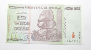 Rare 2008 50 Trillion Dollar - Zimbabwe - Uncirculated Note - 100 Series 253