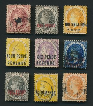 Rare St Lucia Qv Stamps 1863 - 1885,  O/ps Inc Sc 4 & 1/ - Orange Vfu