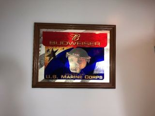 Budweiser Salutes The Us Marine Corps Bar Mirror Rare Vintage 27 " X 20 "