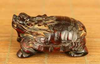 Rare Chinese Old Yak Horn Hand Carved Tortoise Dragon Statue Decoration Gift