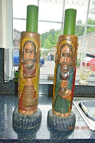 Antque Spanish Carved Wood C1800 Alter Candles Rare