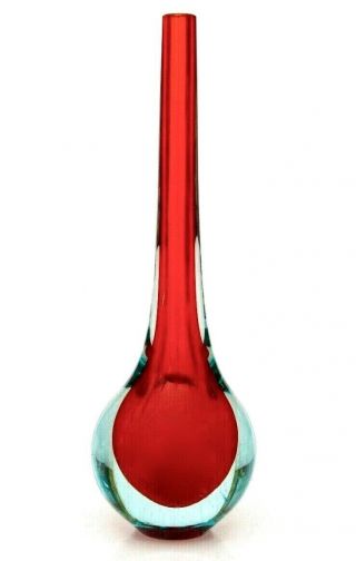 Rare Murano Sommerso Submerged Red Turquoise Art Glass Vase Salviatti / Caspari