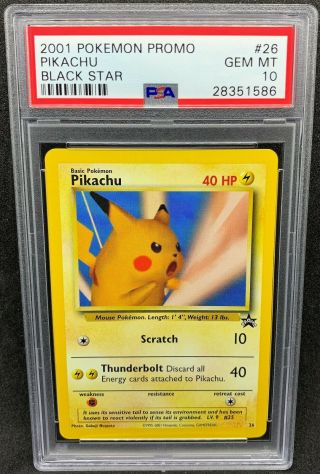 Psa 10 Gem 2001 Pokemon Black Star Promo Pikachu Card Wotc 26