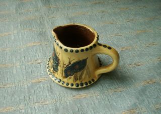 Old Antique Barum Barnstable Pottery Rare Blue Butterfly Jug Torquay Wear C.  1910
