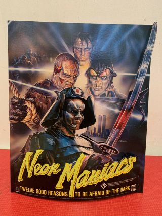 Rare NEON MANIACS video shop STANDEE VHS store promo horror movie poster CBS - Fox 2