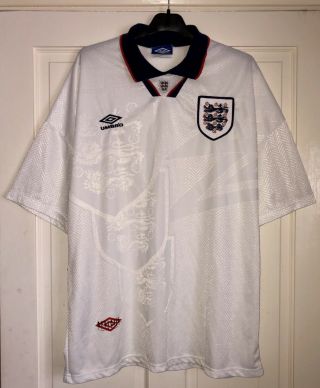 England Football Shirt Xxl 1993 Umbro Vintage Top Rare Home