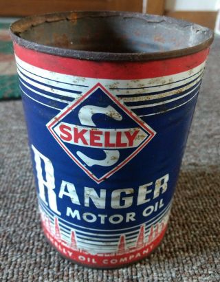 Rare 1950s? Skelly " Ranger " Oil Blue Quart Can