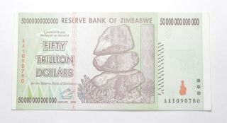 Rare 2008 50 Trillion Dollar - Zimbabwe - Uncirculated Note - 100 Series 308