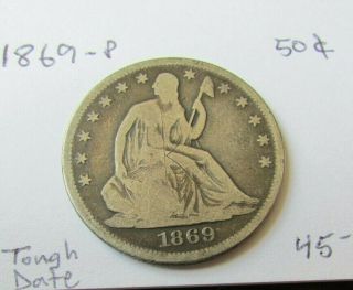 1869 Seated Liberty Half Dollar Low Mintage Rare Date