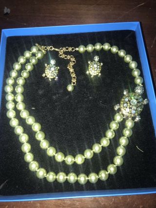 Rare Heidi Daus Simply Irresistible Turtle Necklace & Earrings Set On Box