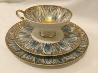Alka Bavaria Tea Cup Saucer & Plate 1275 3 Piece Set Gold Blue Rare Vintage St.
