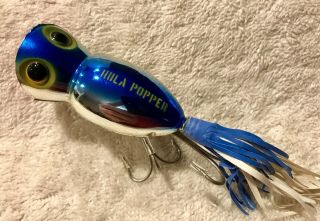 Fishing Lure Fred Arbogast Hula Popper In Rare Blue Spine Chrome Tackle Box Bait