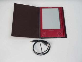 Rare Red Sony Prs - 505 Ebook Reader 6 " Eink Screen W/ Leather Cover