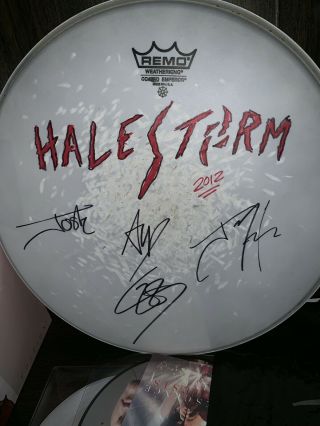 Halestorm Rare Band Signed Drumhead Hard Rock Heavy Metal Lzzy Hale Autographed