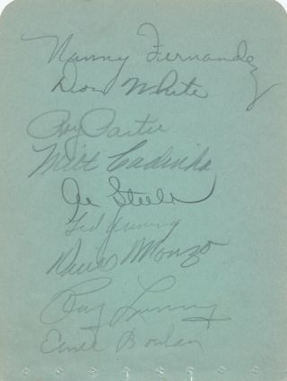Circa 1941 Vintage Sf Seals Album Page Signed By 9 W/ Ernie Tiny Bonham Rare