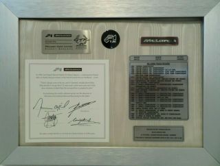 Mclaren F1 " Signed Memorabilia " Framed.  " Chassis No:blank " Unique And Very Rare.