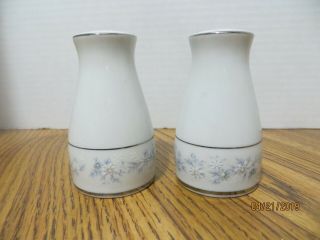 Rare Htf Noritake Salt And Pepper Shakers White Floral Pattern With Silver Trim