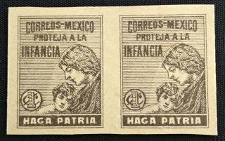 Mexico 1929 1c.  Postal Tax Imperf Trial Color Proof Pair,  No Gum,  See Img.  Rare