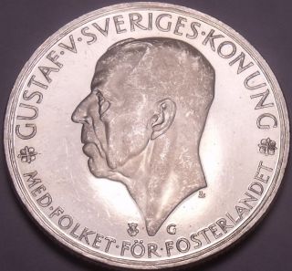 Unc Rare Silver Sweden 1935 - G 5 Kronor 500th Anniversary Of Riksdag