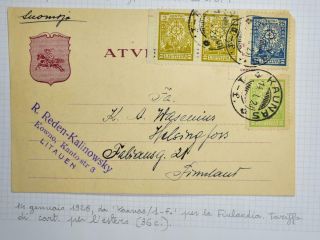 Lithuania To Finnland 1928 Rare Stamp Seller Postcard Kaunas To Suomi,  Lietuva