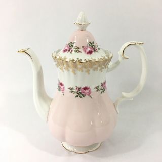 Royal Albert Fine China Bridesmaid Coffee Tea Pot Lid Pink Rose Gold Rare Htf