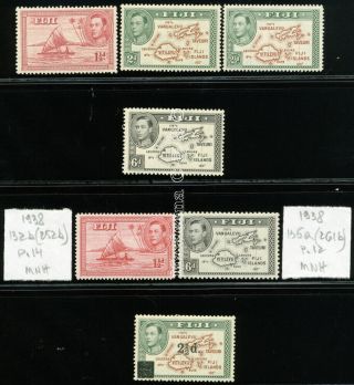 Fiji 1940 - 49 Sc 132 - 135,  132b,  135a,  136 Vf Og Mnh Rare 7 Stamp
