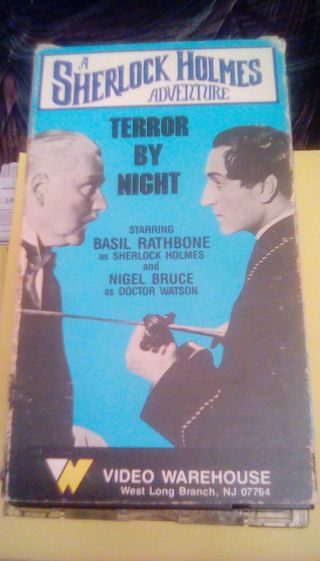 Terror By Night Rare Video Warehouse Label 1946 Vhs Basil Rathbone Nigel Bruce