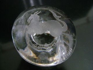 Vintage Viking Glass Etched Capricorn Zodiac Mushroom Paperweight Clear Rare