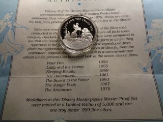 Lady And The Tramp Disney 1955 Movie Masterpieces 999 Silver Coin Rare B