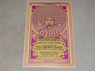 Large Jimi Hendrix 1968 Fillmore Concert Poster,  19 " X13 " Rare Joshua Light Show