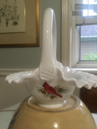 Fenton Milk Glass Basket Hand Painted Cardinal By D.  Fredrick Rare
