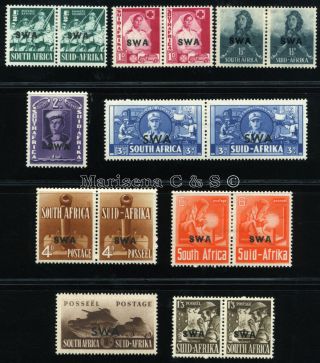 South West Africa 1941 Sg 114 - 122 Sc 135 - 143 Vf Og Mlh Rare Set 7x2,  2 Stamp