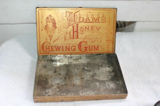 Rare Vintage C.  1900 Adams Honey Chewing Gum Candy Gas Oil Box Top Tin Metal Sign