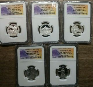 2010 S Silver Proof National Parks Quarter Set Ngc Pf70 - Rare Banned Label -