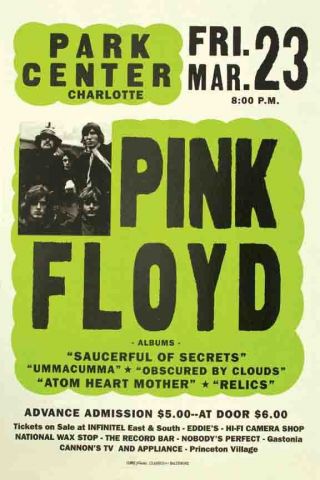 Vintage Concert Poster Rare Pink Floyd Charlotte Nc North Carolina 16x20
