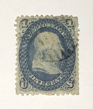 Estate Rare 1875 Ben Franklin 1 Cent Blue Us Postage Stamp/scott 102/.  99 Start