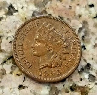 Rare 1893 Key Date U.  S Indian Head Penny Clear Sharp Details N/r