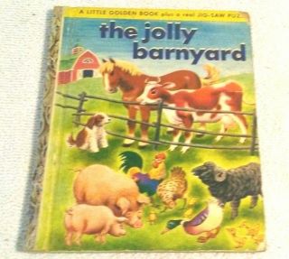 Rare Old Vintage Little Golden Book The Jolly Barnyard (b) Edition 1950